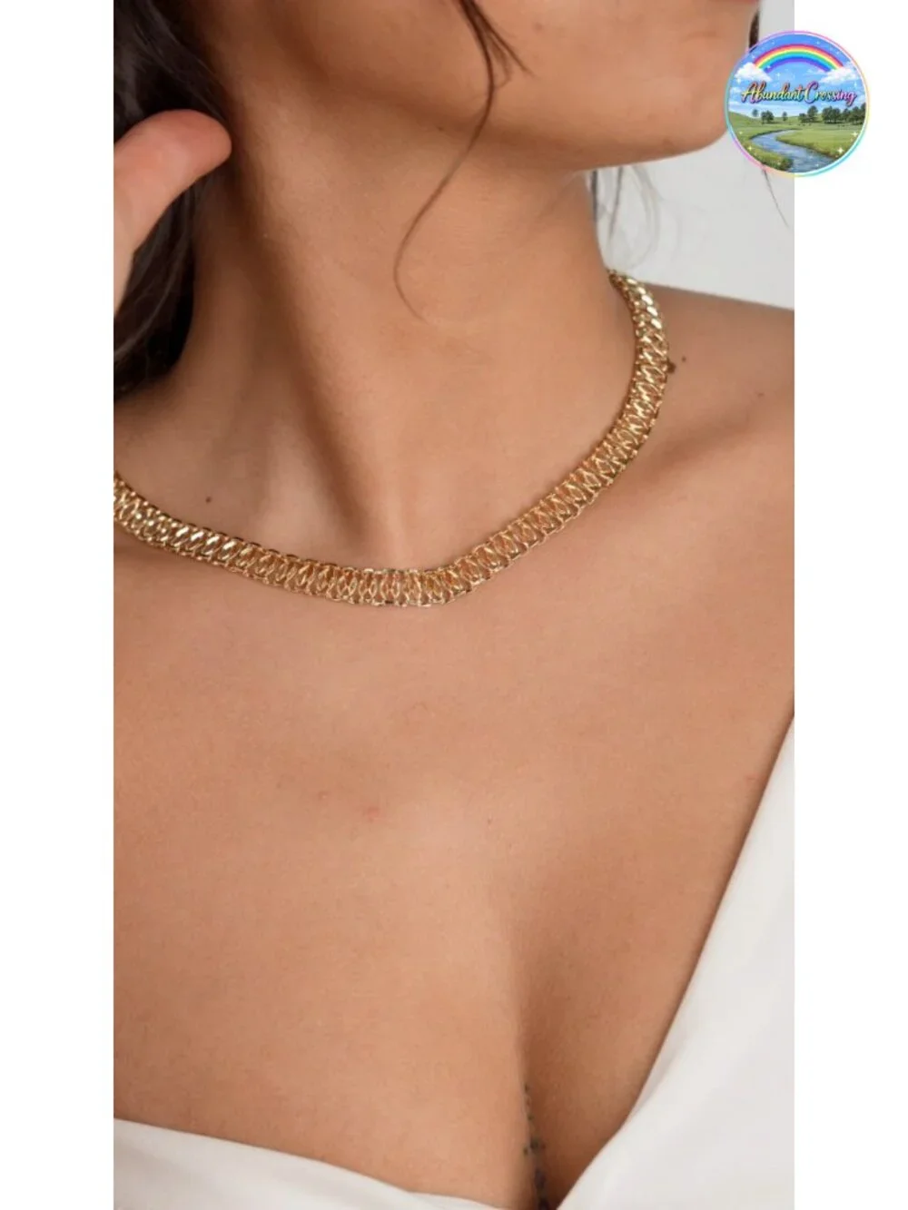 18K Gold Plated Mesh Necklace, High Polish, Tarnish Free, 18 Inch